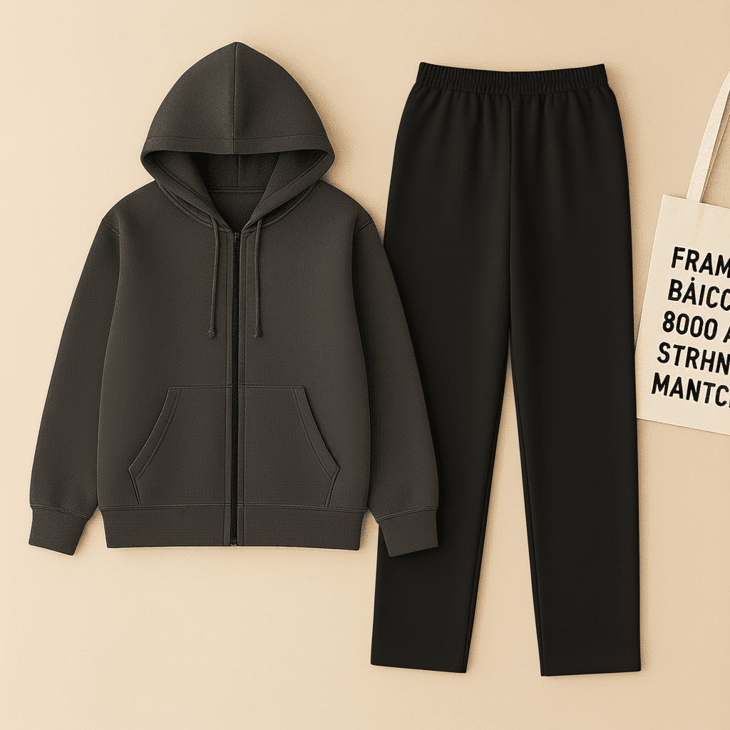 Charcoal Zipper And Black Trouser set