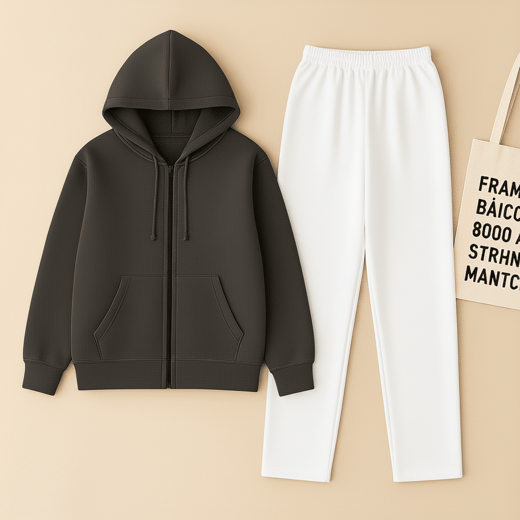 Charcoal Zipper And White Trouser set