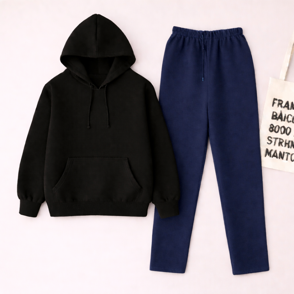 Black Hoodie & Navy Blue Flapper Trouser