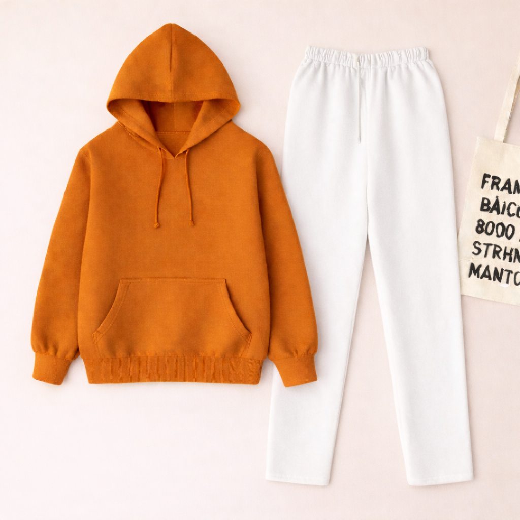 Brown Hoodie & White Flapper Trouser Set