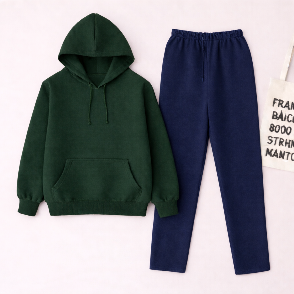 Dark Green Hoodie & Navy Blue Flapper Trouser