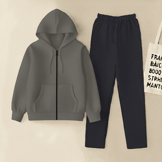 Grey Zipper And Navy Blue Trouser set