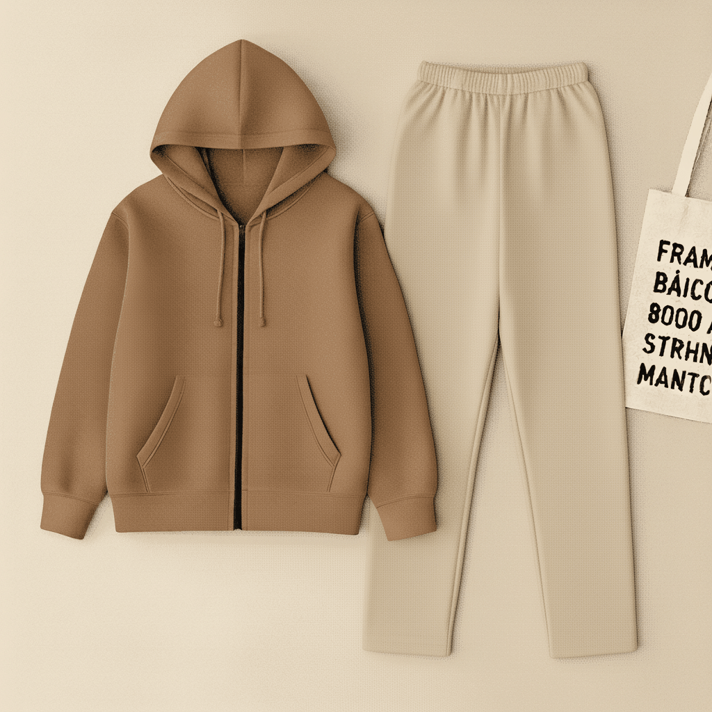 Camel Zipper And Beige Trouser Set