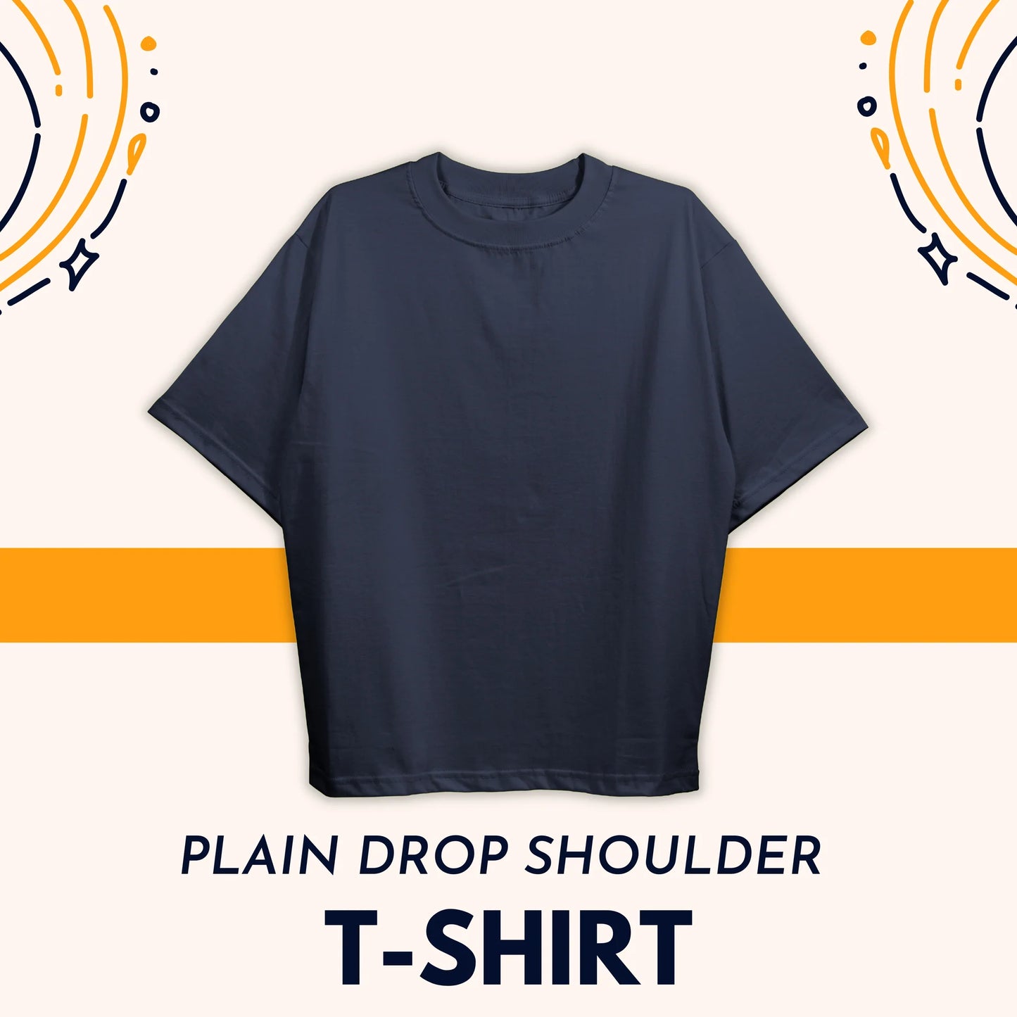 Plain Drop Navy Blue Shoulder Tee Shirt