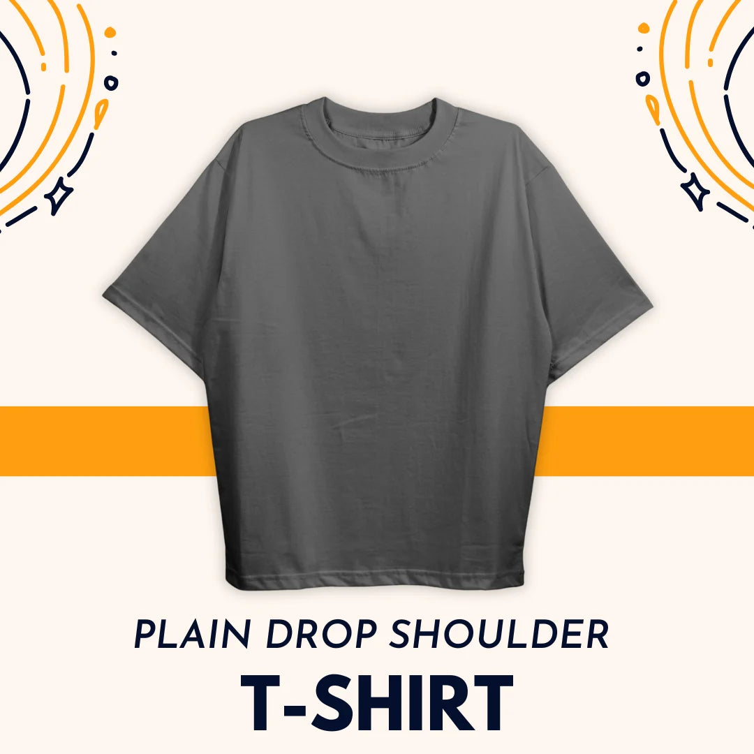 Plain Drop Gray Shoulder Tee Shirt