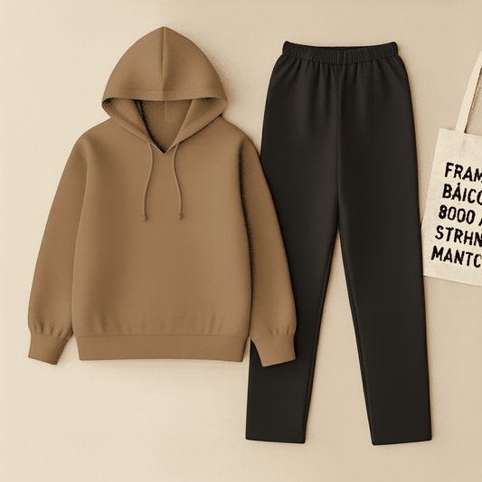 Camel Hoodie & Black Flapper Trouser