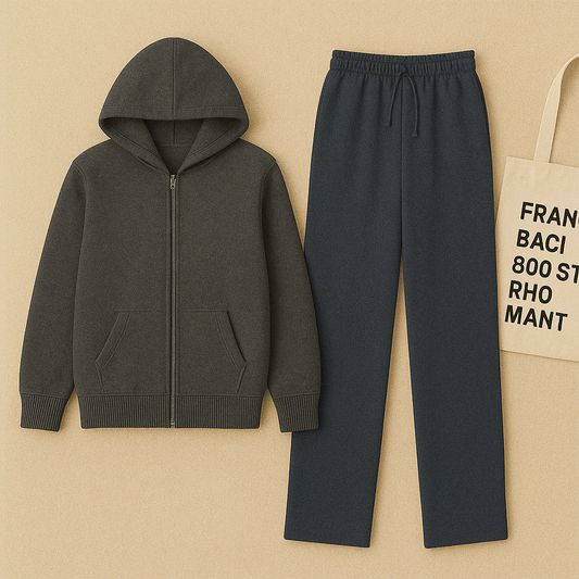 Charcoal Zipper And Navy Blue Trouser set