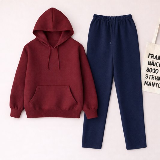 Maroon Hoodie & Navy Blue Flapper Trouser
