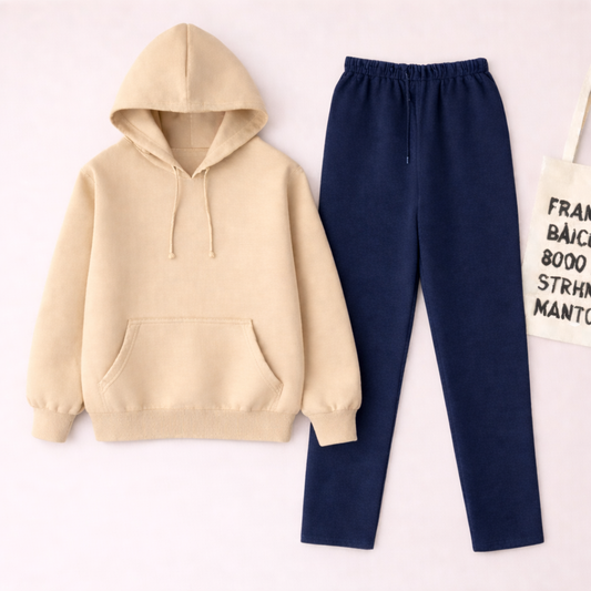 Camel Hoodie & Navy Blue Flapper Trouser