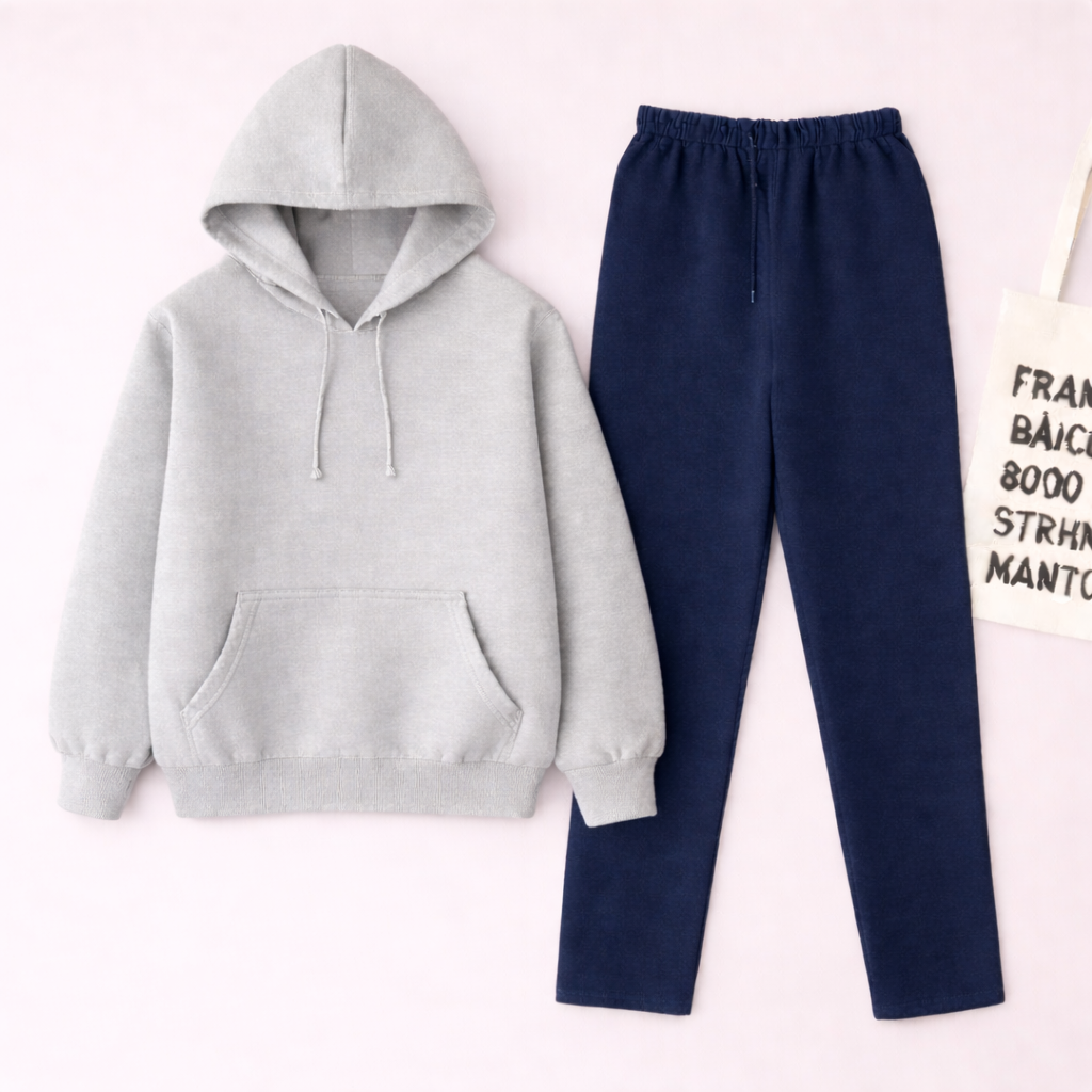 Grey Hoodie & Navy Blue Flapper Trouser