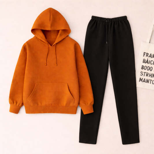 Brown Hoodie & Black Flapper Trouser