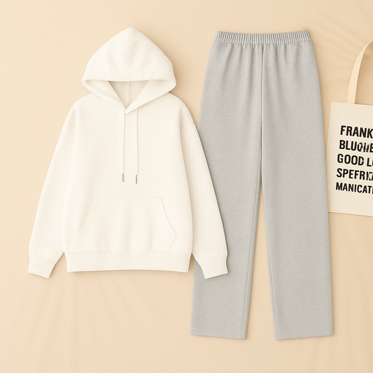 White Hoodie & Grey Flapper Trouser Set