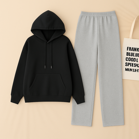 Black Hoodie & Grey Flapper Trouser Set