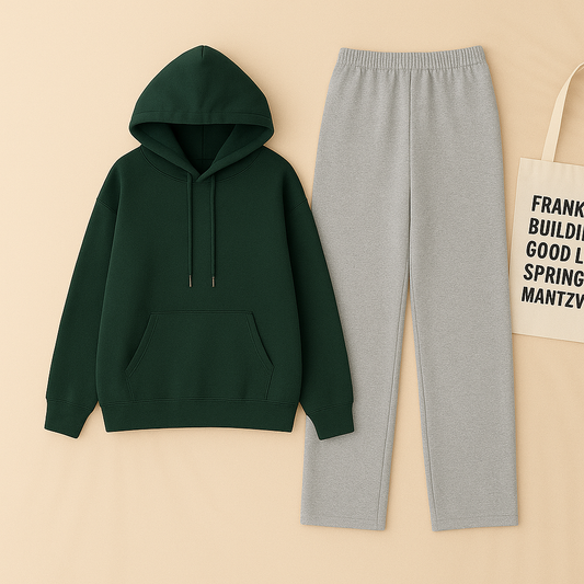 Dark Green Hoodie & Grey Flapper Trouser Set