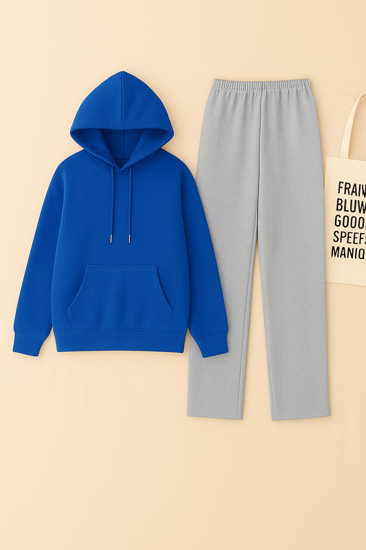 Royal blue Hoodie & Grey Flapper Trouser Set