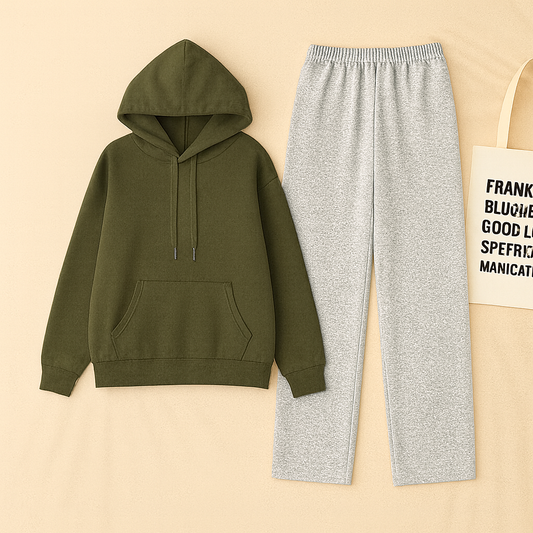 Olive Hoodie & Grey Flapper Trouser Set