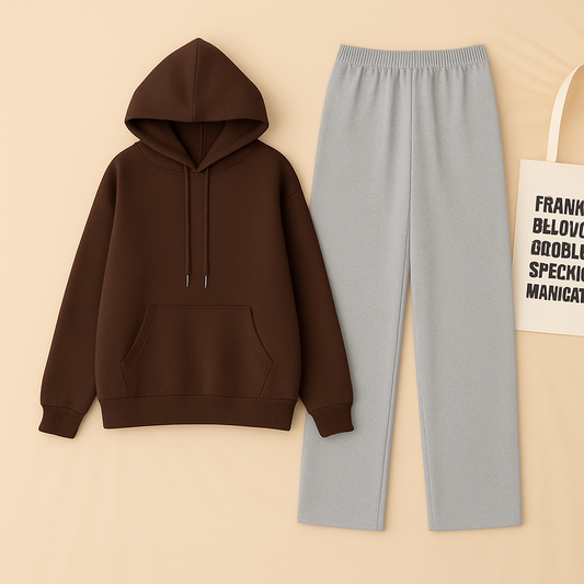 Brown Hoodie & Grey Flapper Trouser Set