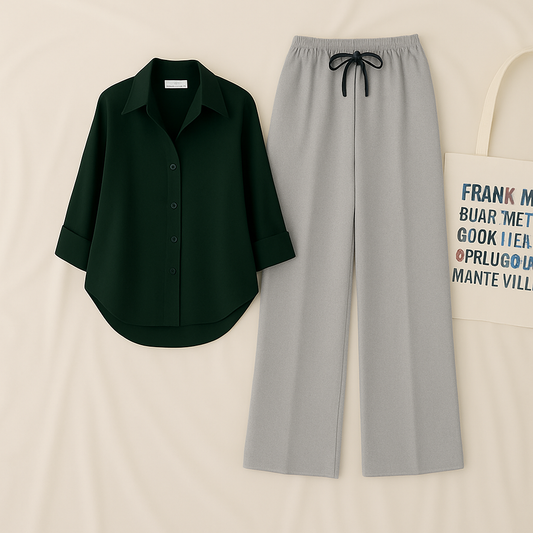 Dark Green Shirt & Gray Pant Set