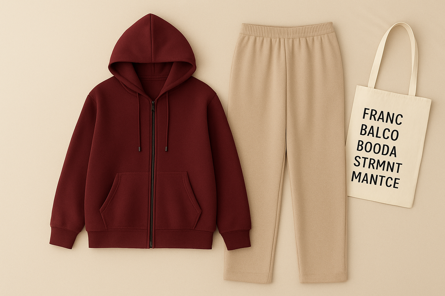 Maroon Zipper And Beige Trouser set