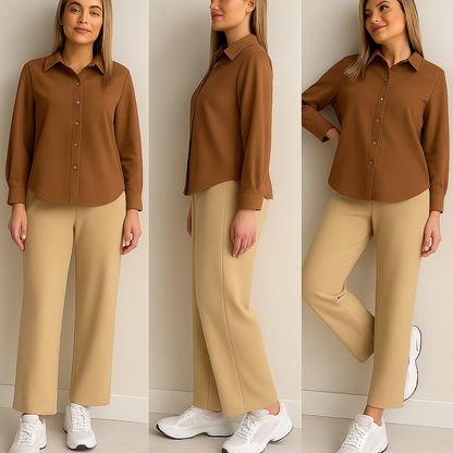 Brown Shirt & Beige Pant Set