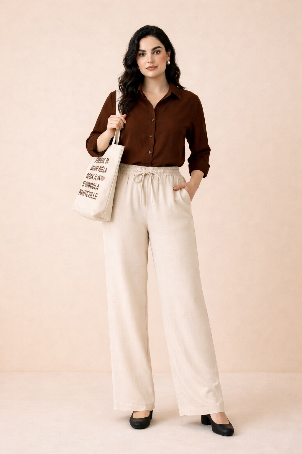 Brown Shirt & White Pant Set