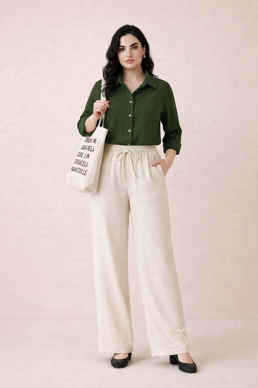 Dark Green Shirt & White Pant Set