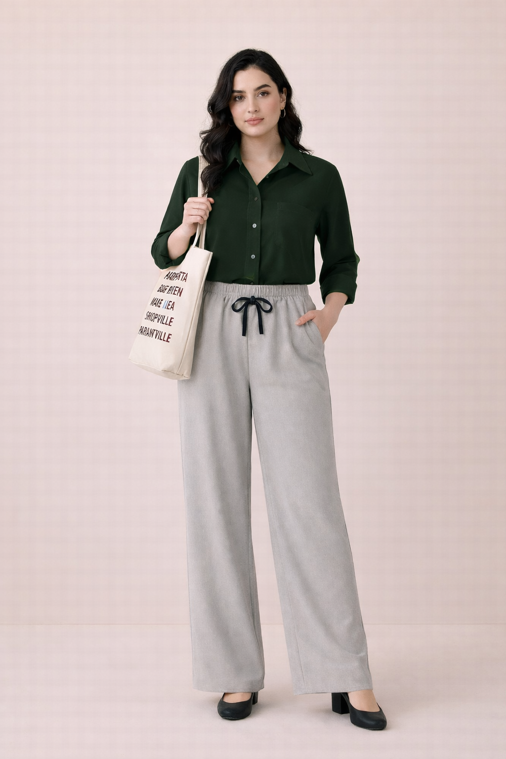 Dark Green Shirt & Gray Pant Set