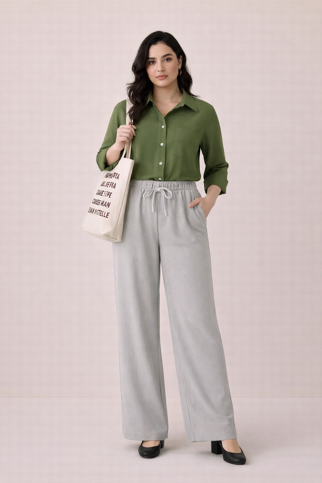 Olive Shirt & Gray Pant Set