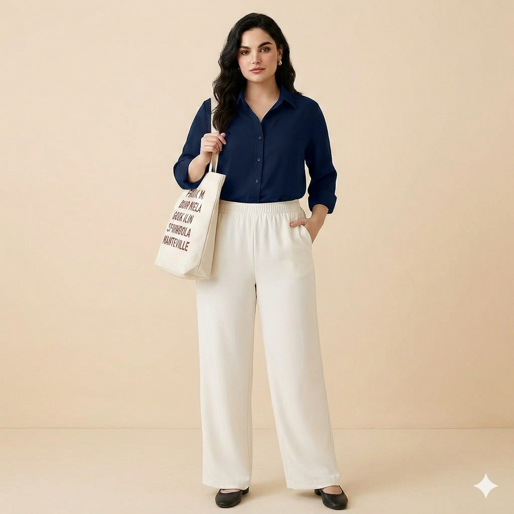 Navy Blue Shirt & White Pant Set