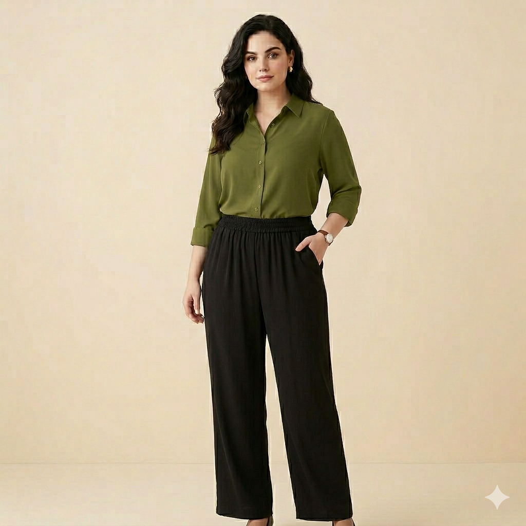 Olive Shirt & Black Pant Set