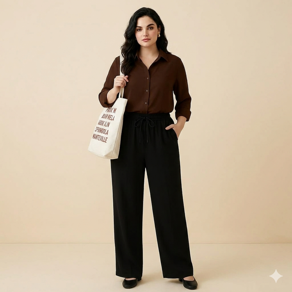 Brown Shirt & Black Pant Set