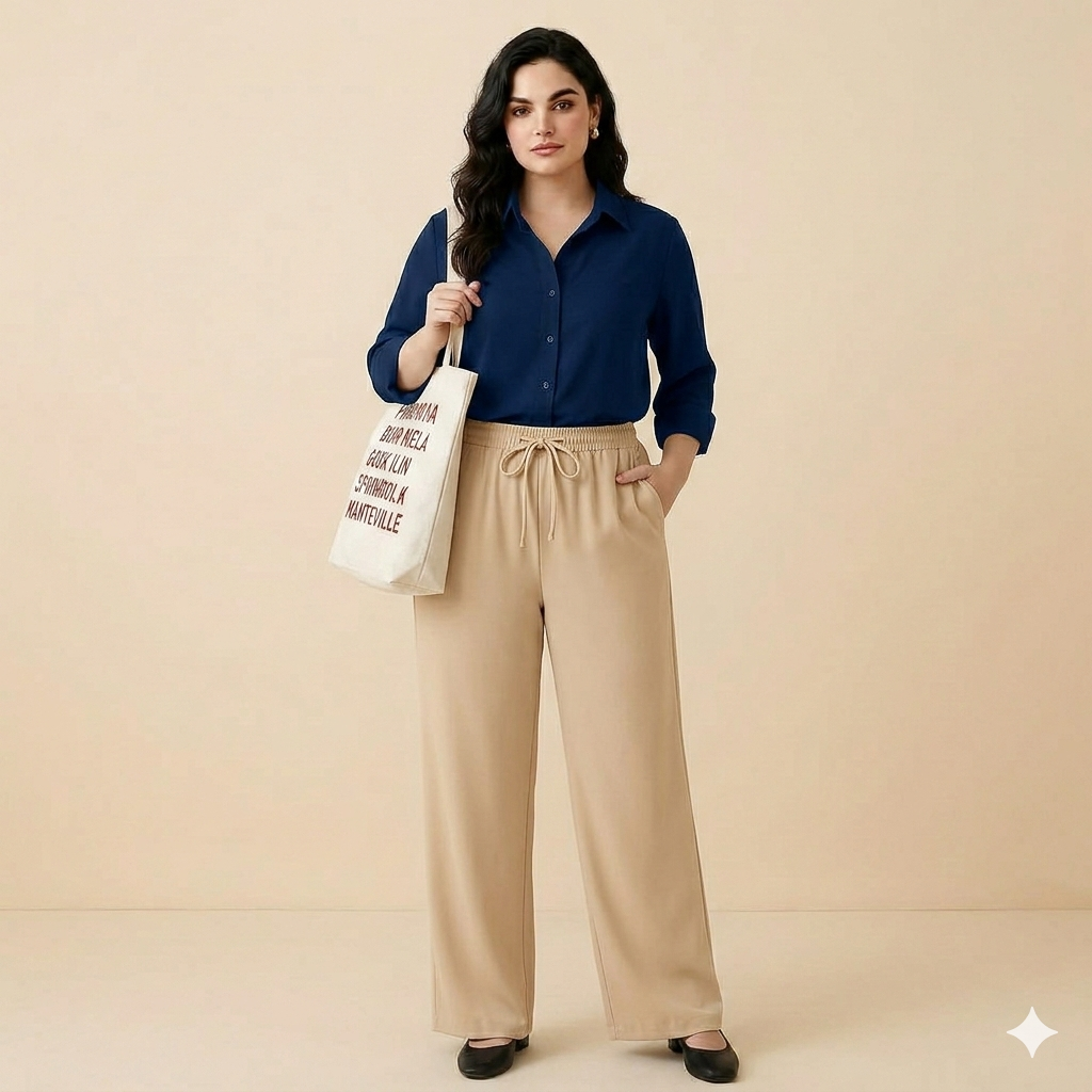 Navy Blue Shirt & Beige Pant Set