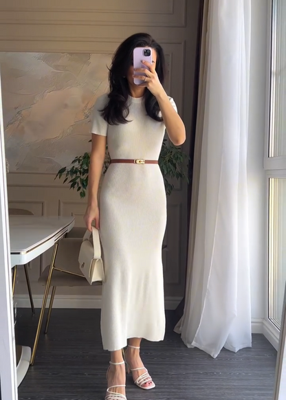 Women's Dolman Sleeve Ribbed Maxi Dress with Side Slits