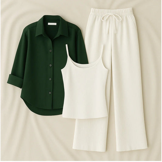 Olive Shirt +  Beige Inner + Beige Trouser