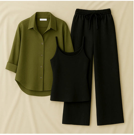 Olive Shirt + Black Inner + Black Trouser