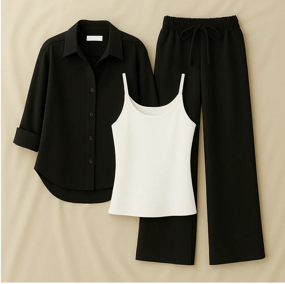 Black Shirt + Beige Inner + Black Trouser