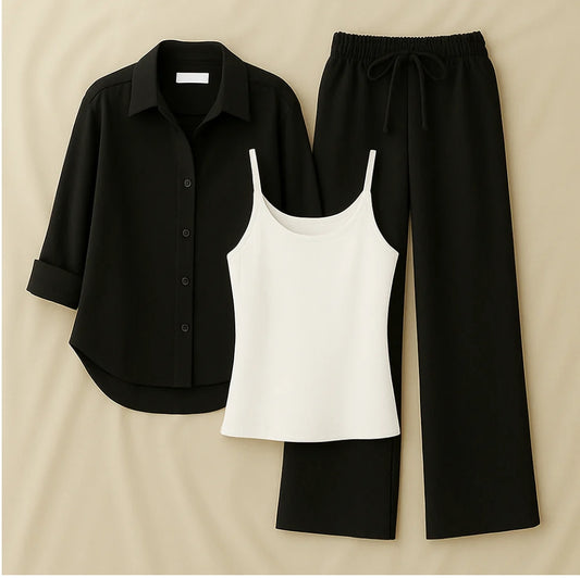 Black Shirt + Beige Inner + Black Trouser