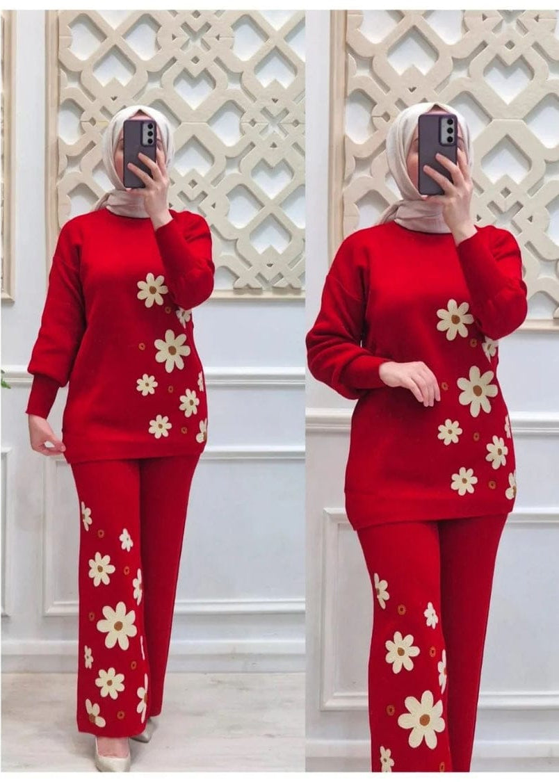 Drop Shoulder Printed Fleece Top & Trouser Set