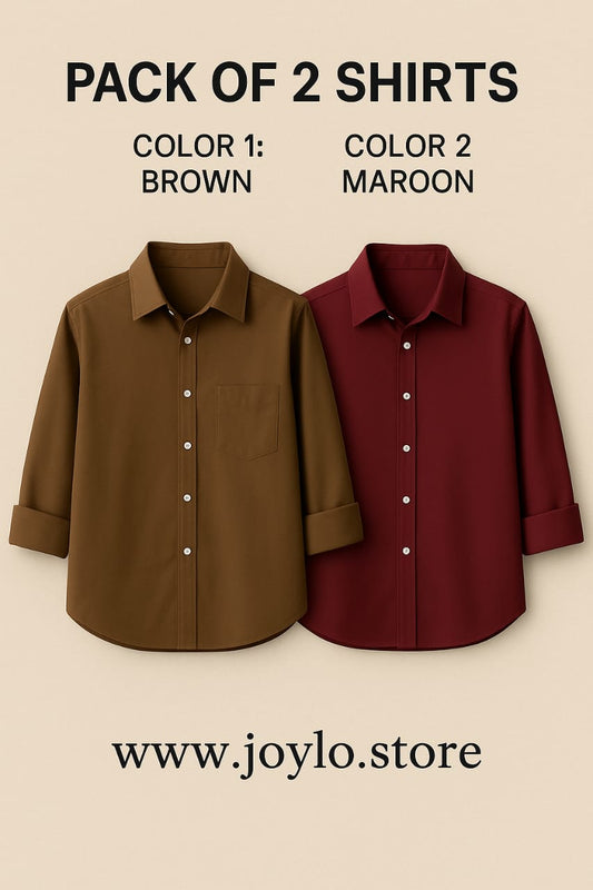 Pack of 2 Premium Casual Shirt Brown & Mahron