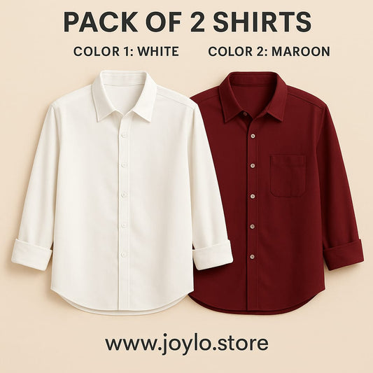 Pack of 2 Premium Casual Shirt White & Mahron
