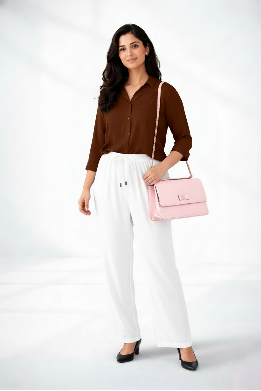 Brown Shirt & White Pant Set