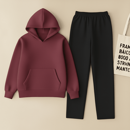 Maroon Hoodie & Black Flapper Trouser Set