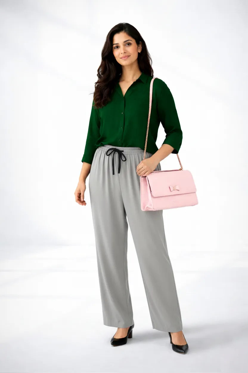 Dark Green Shirt & Gray Pant Set