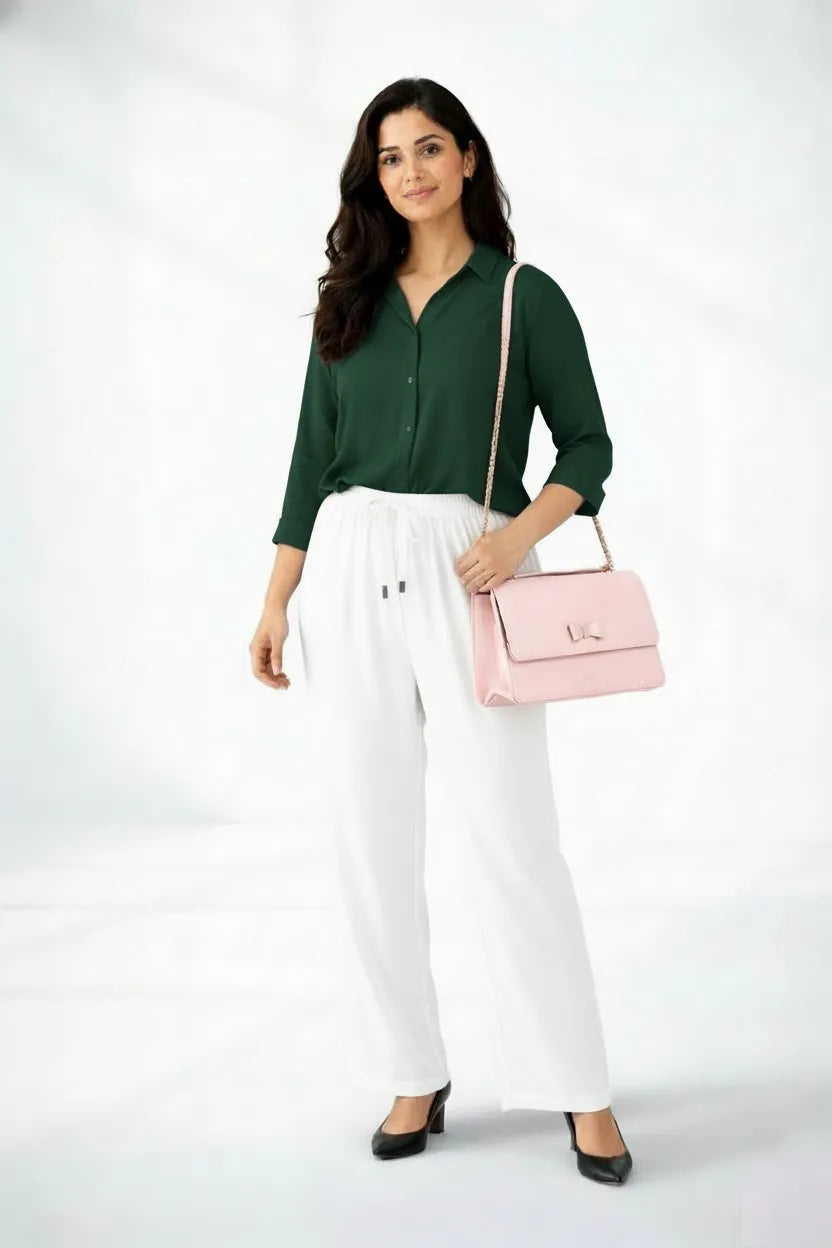 Dark Green Shirt & White Pant Set