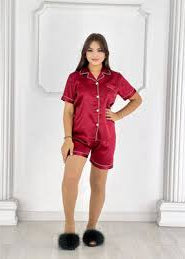 Pipin Silk Night Suit Shirt & Short Set