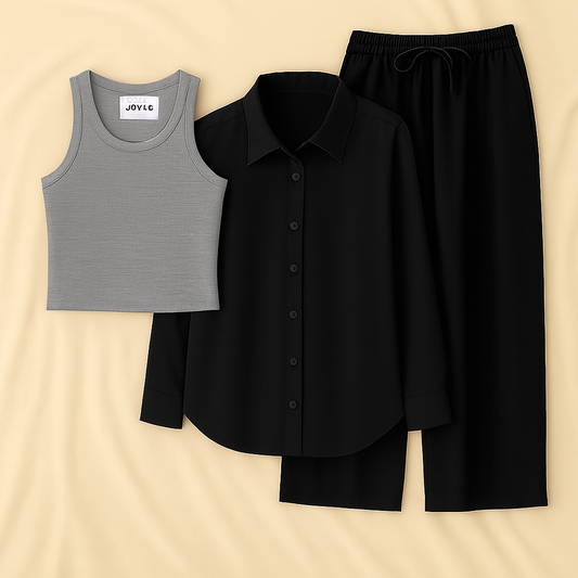 Black Shirt + Gray Inner + Black Trouser