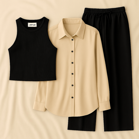 White Shirt + Black Inner + Black Trouser