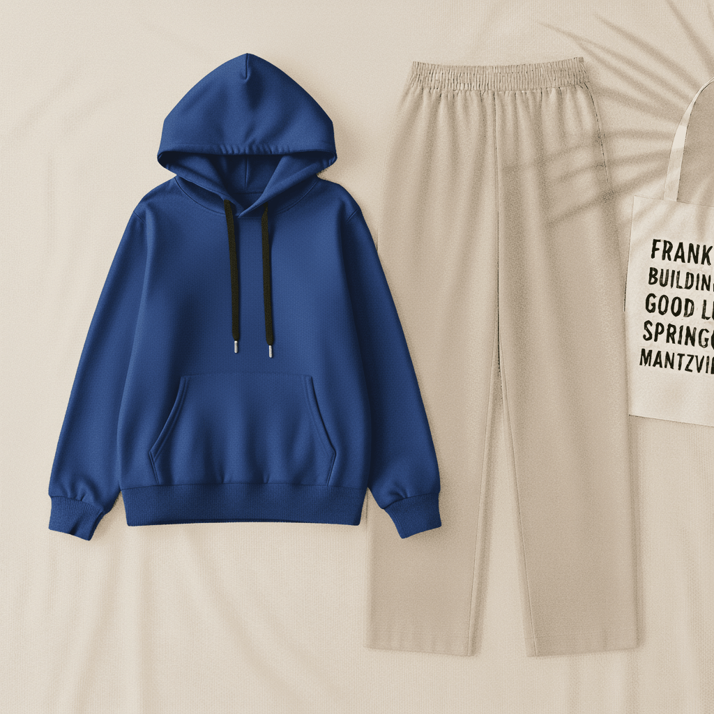 Royal Blue Hoodie & Beig Flapper Trouser