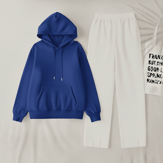 Royal blue Hoodie & White Flapper Trouser Set