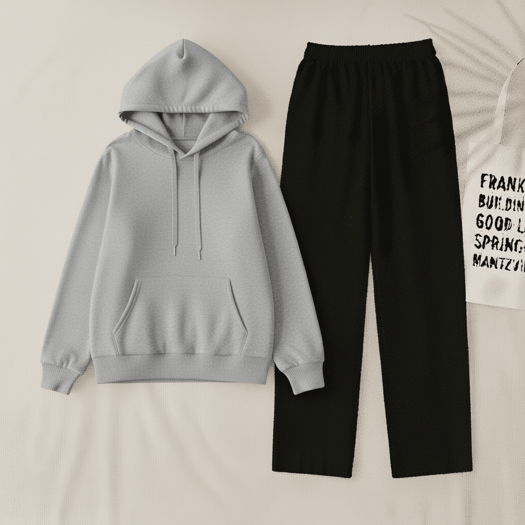 Gray Hoodie & Black Flapper Trouser